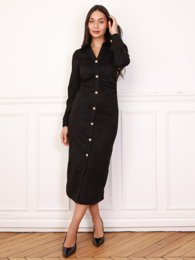 Robe en suédine à boutons décoratifs