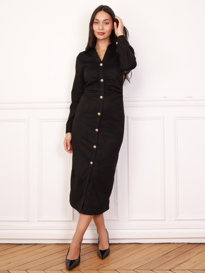 Robe en suédine à boutons décoratifs