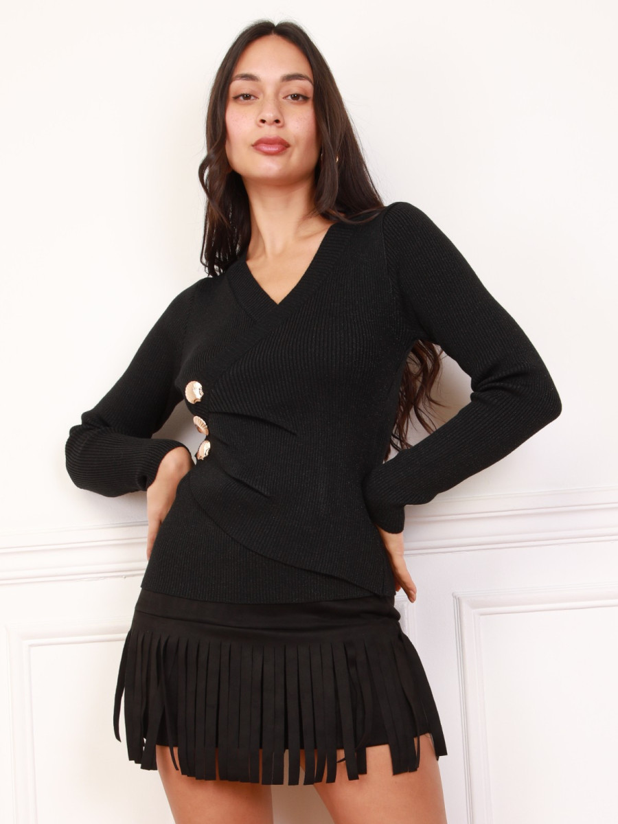 Top à paillettes noir avec bijoux coquillage