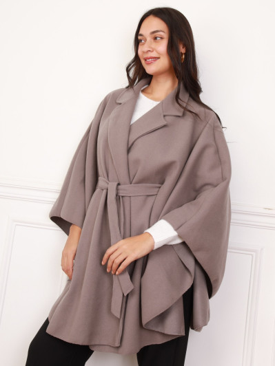 Manteau cape ceinturée taupe