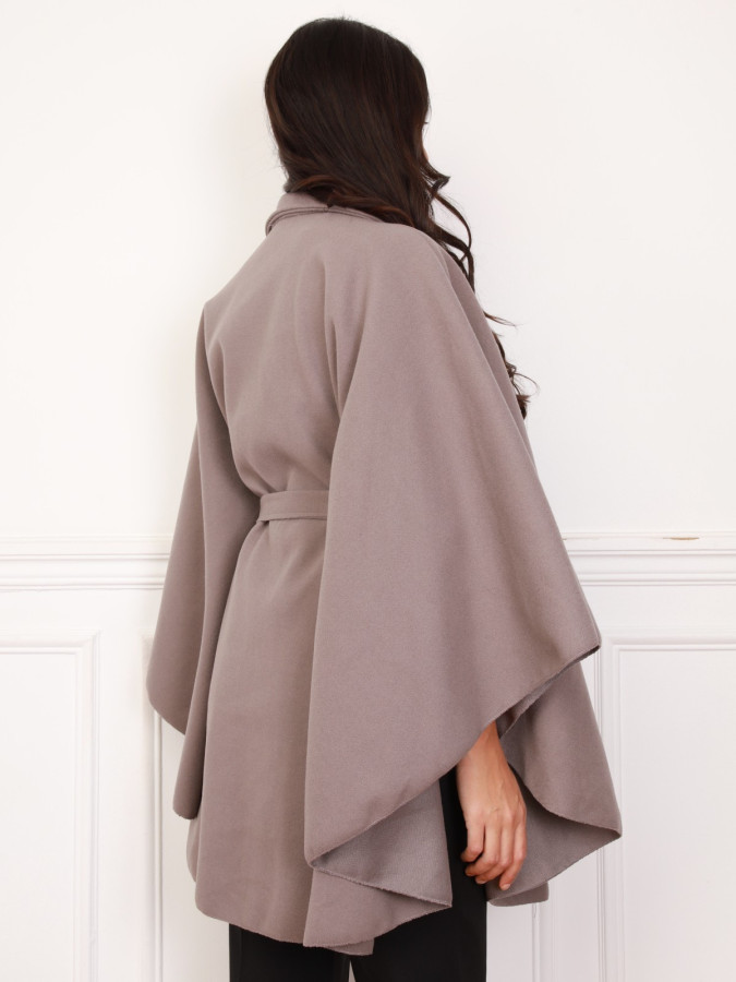 Manteau cape ceinturée taupe