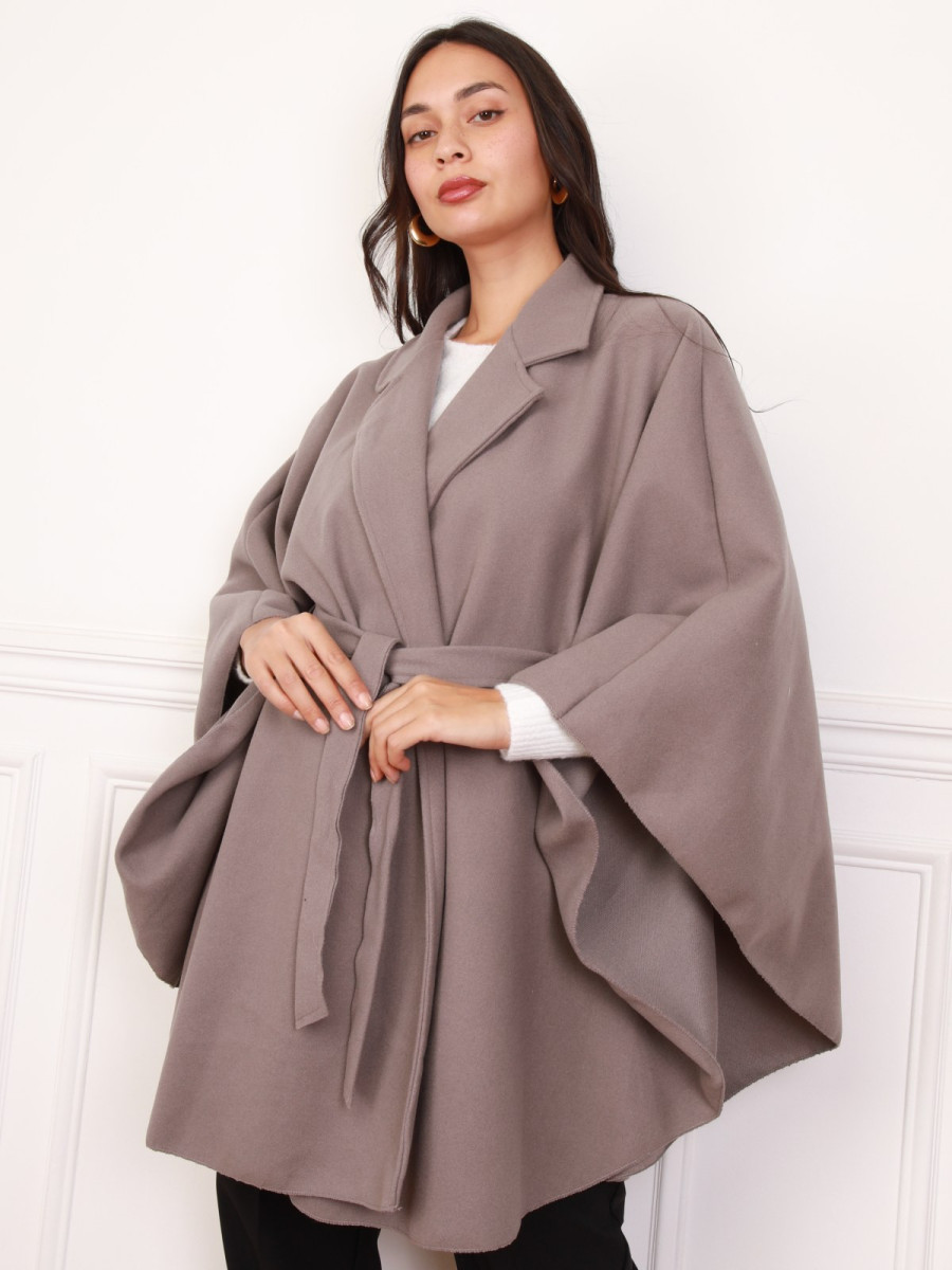 Manteau cape ceinturée taupe