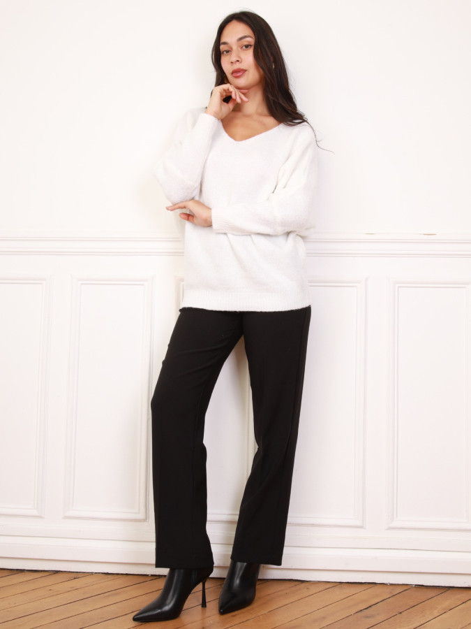 Pull blanc à manches chauve-souris