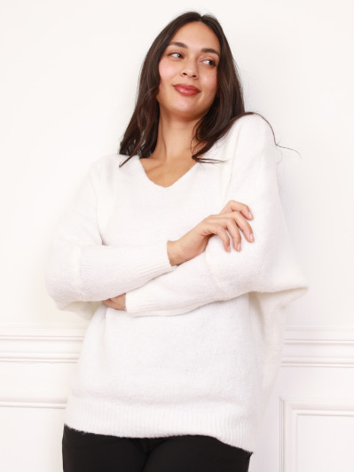 Pull blanc à manches chauve-souris