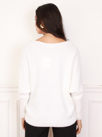 Pull blanc à manches chauve-souris