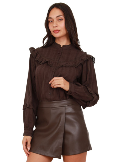 Chemise Femme Style By Avenue Taille 22W Marron à Volants - Occasion Excellent état
