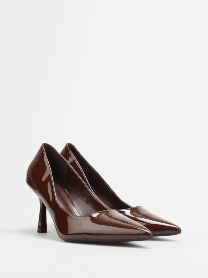 Escarpin verni brun femme bout pointu – Talon fin 8 cm en simili cuir chic
