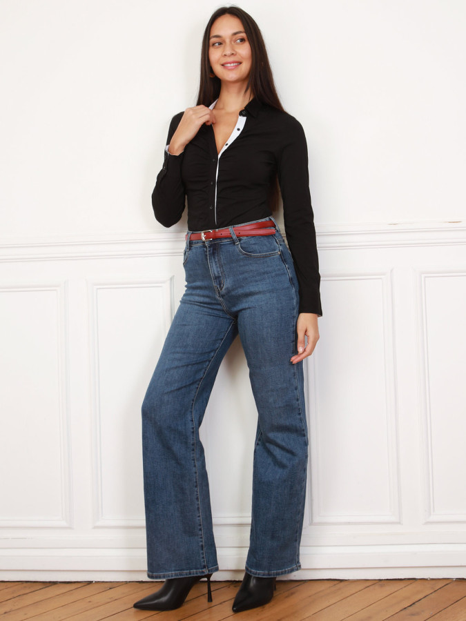 Body chemise froncée en coton noir