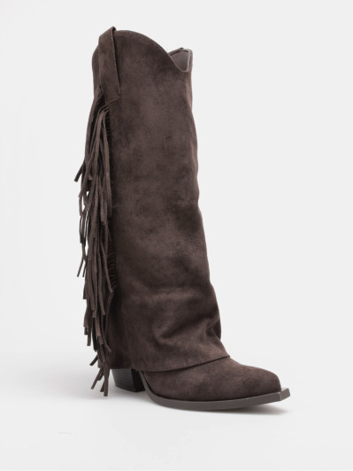 Bottes santiags à revers franges marron