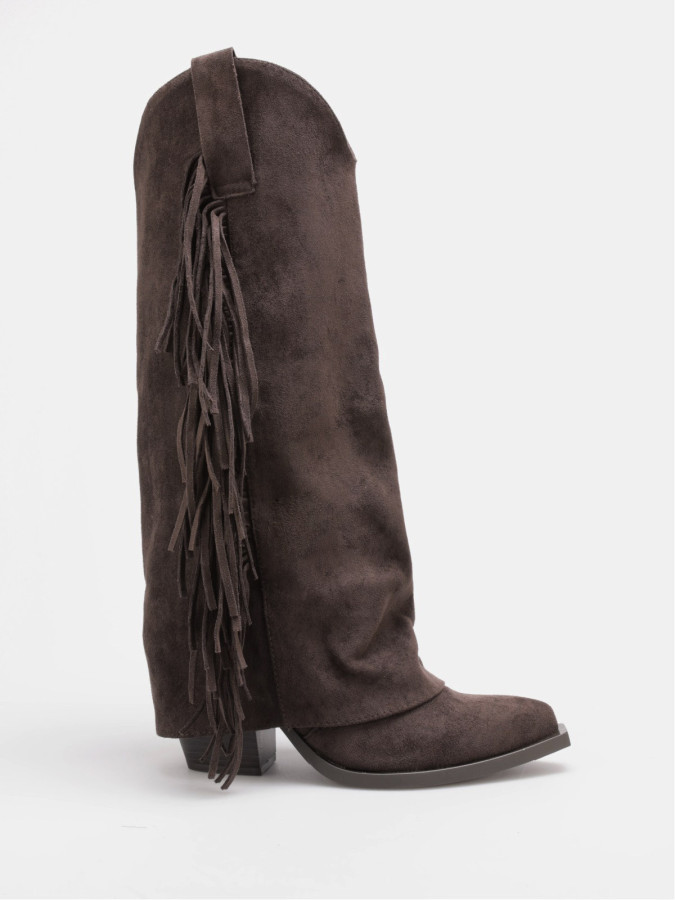 Bottes santiags à revers franges marron
