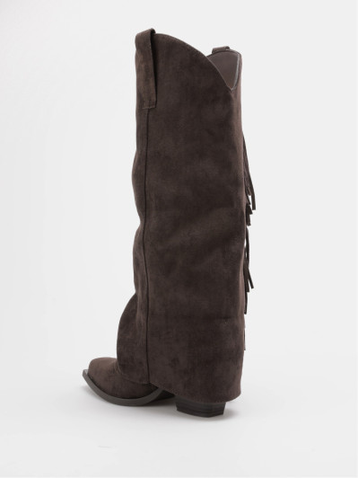 Bottes santiags à revers franges marron