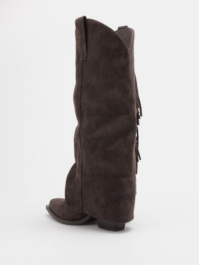 Bottes santiags à revers franges marron