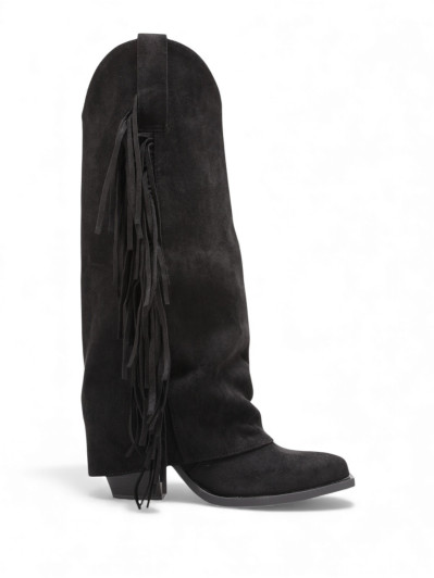 Bottes santiags à revers franges noires