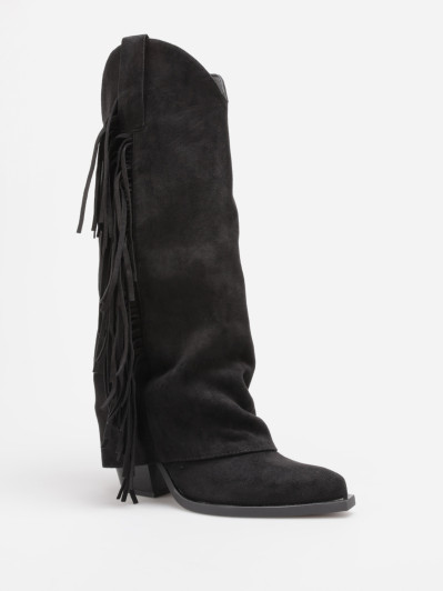 Bottes santiags à revers franges noires