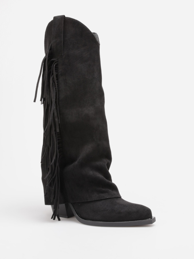 Bottes santiags à revers franges noires