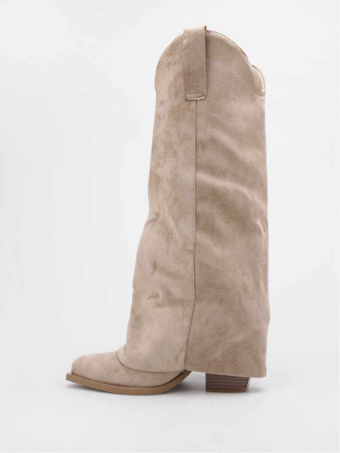 Bottes santiags à revers franges taupe