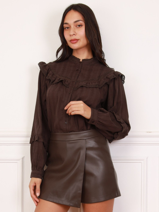 Jupe-short marron style portefeuille