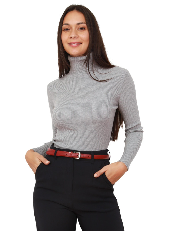 Top col roulé gris en maille