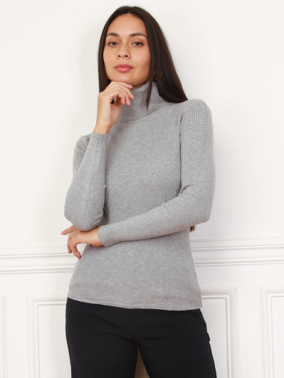 Top col roulé gris en maille