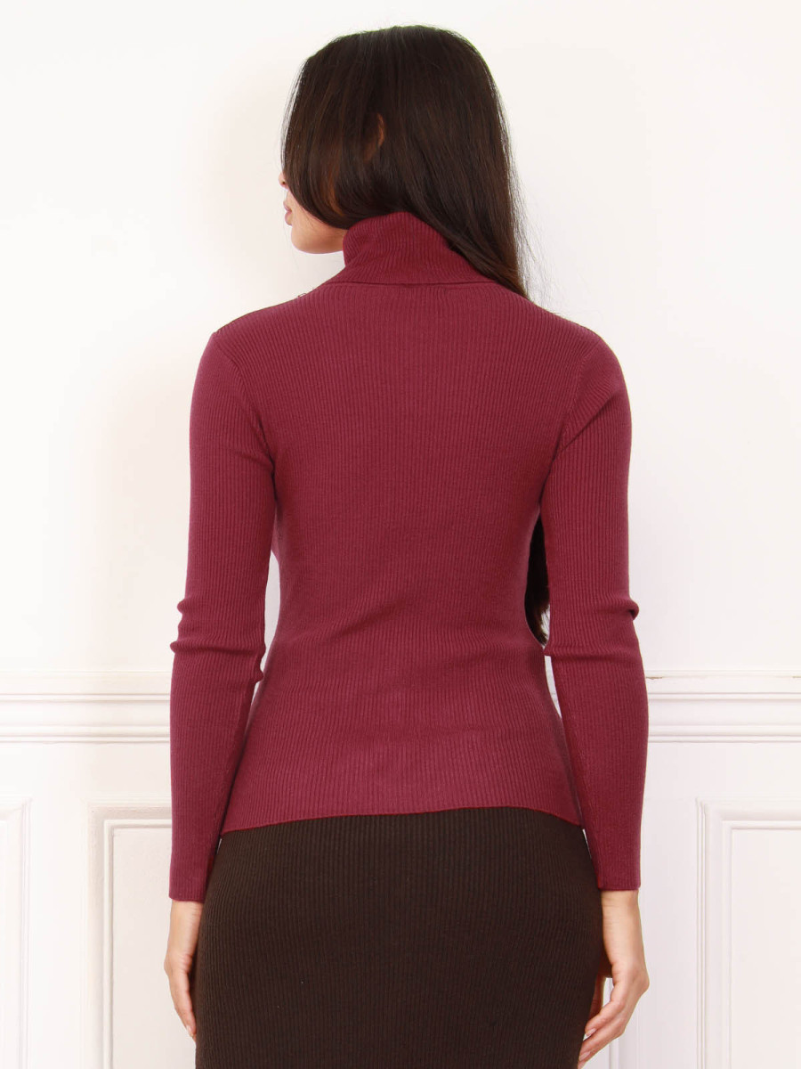 Top col roulé bordeaux en maille