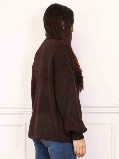 Cardigan oversize marron à boutons fantaisies
