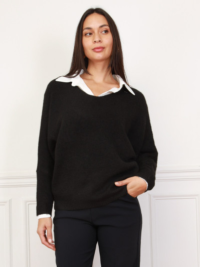 Pull noir à manches chauve-souris