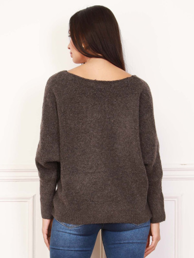Pull marron à manches chauve-souris