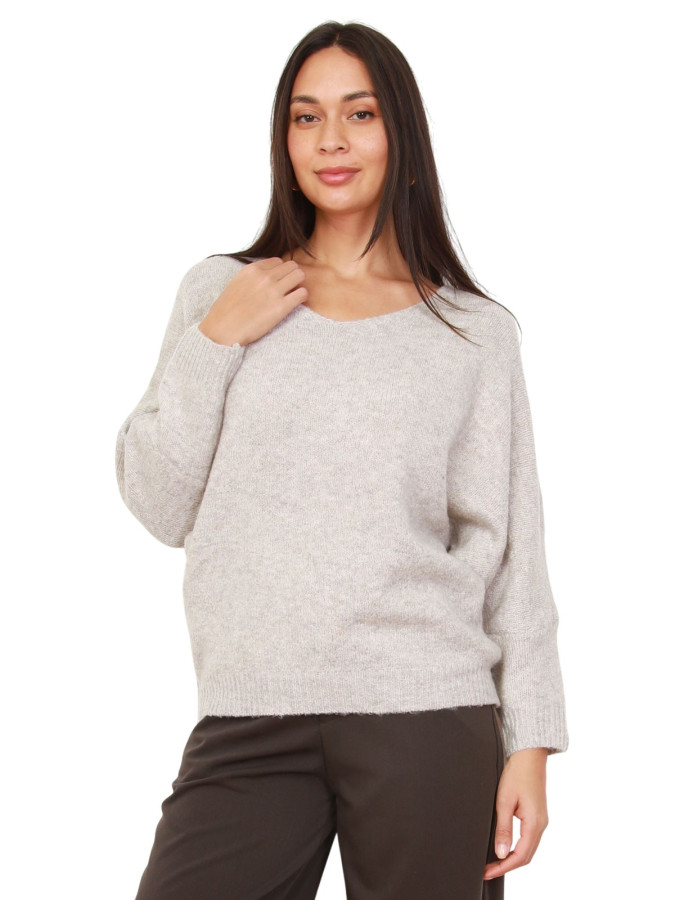 Pull beige foncé à manches chauve-souris