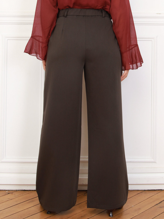 Pantalon tailleur classique évasé marron