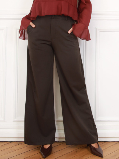 Pantalon tailleur classique évasé marron