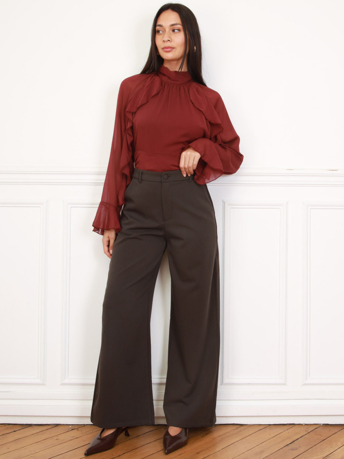 Pantalon tailleur classique évasé marron