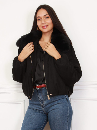 Bomber en suédine et col fausse fourrure noir