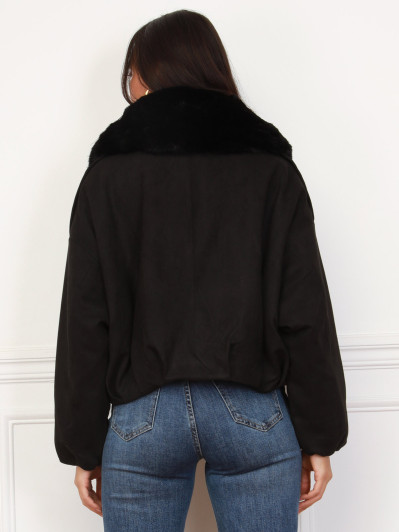 Bomber en suédine et col fausse fourrure noir