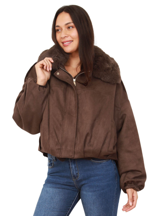 Bomber en suédine et col fausse fourrure marron