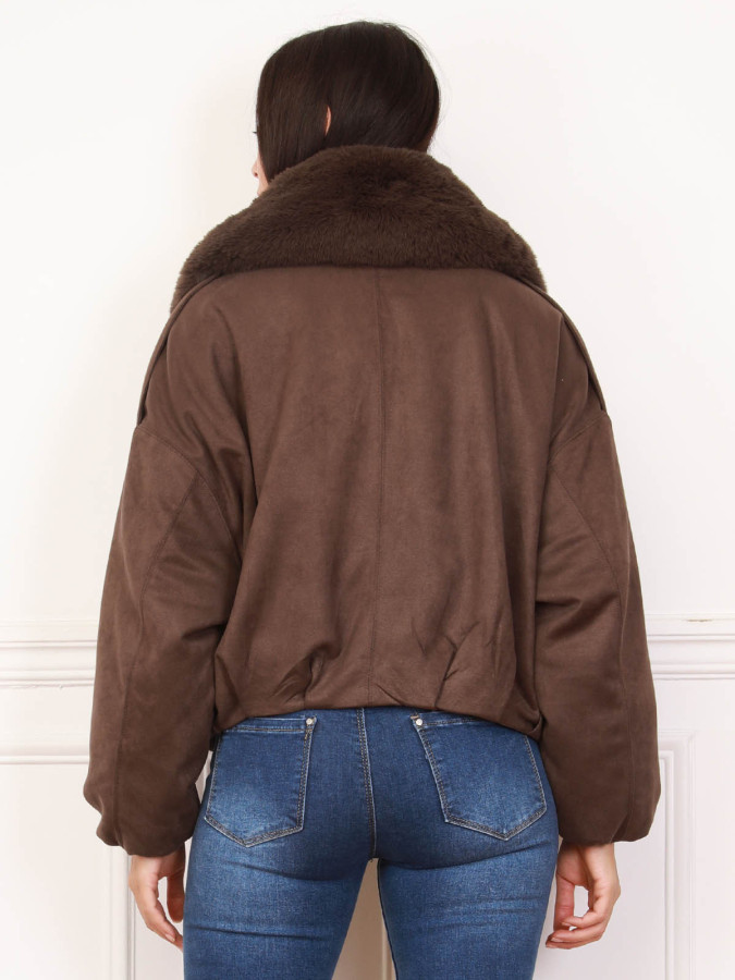 Bomber en suédine et col fausse fourrure marron