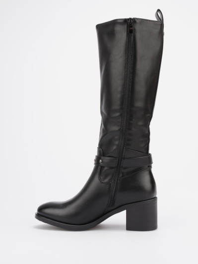 Bottes bi-matières noires à boucle décorative