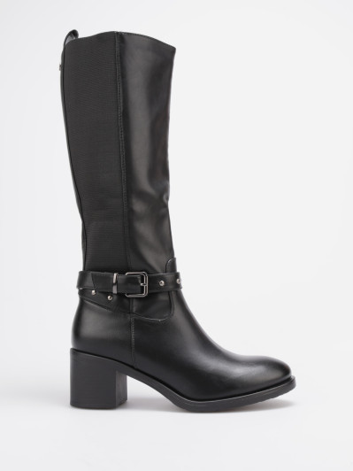 Bottes bi-matières noires à boucle décorative