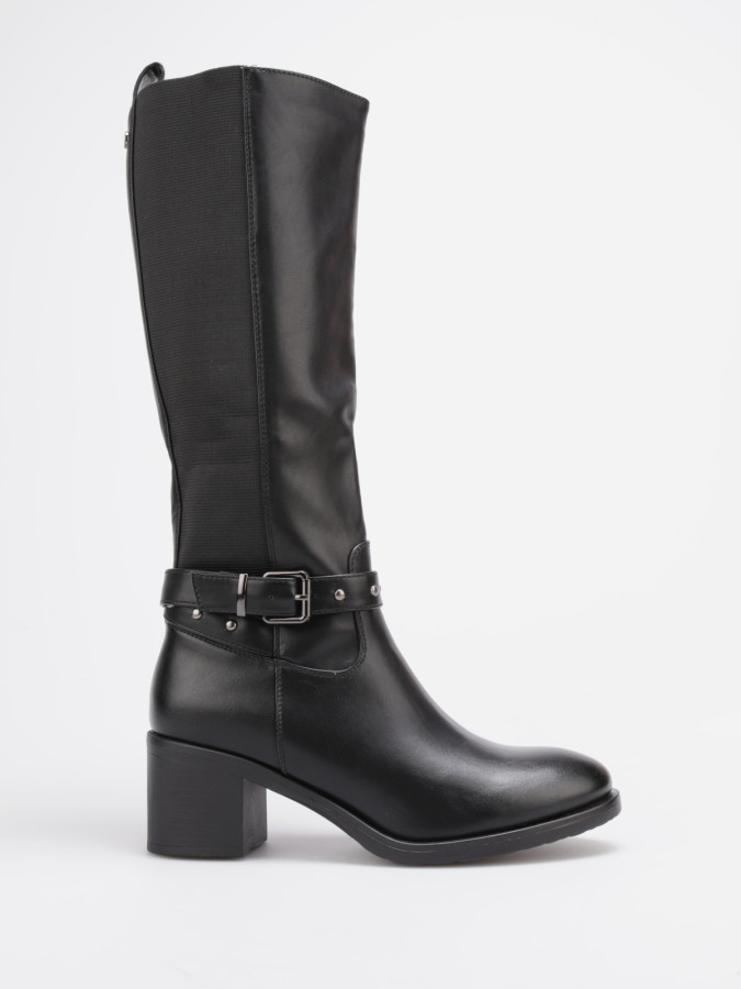 Bottes bi-matières noires à boucle décorative