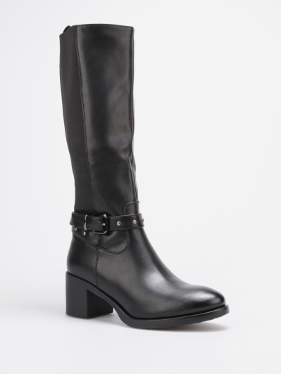 Bottes bi-matières noires à boucle décorative