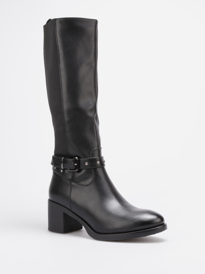 Bottes bi-matières noires à boucle décorative