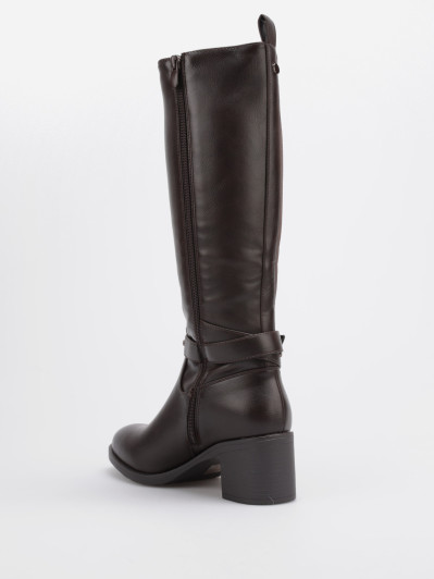 Bottes bi-matières marron à boucle décorative