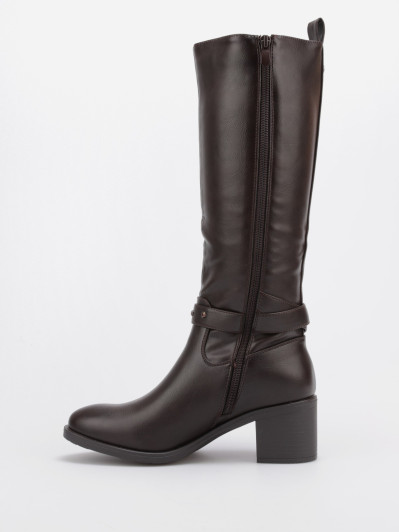 Bottes bi-matières marron à boucle décorative