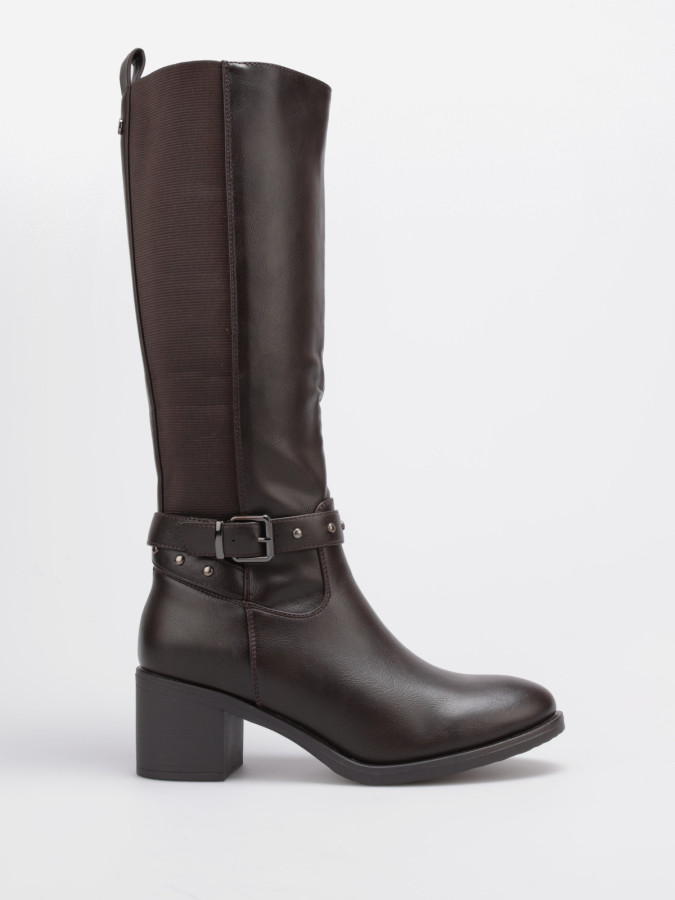 Bottes bi-matières marron à boucle décorative