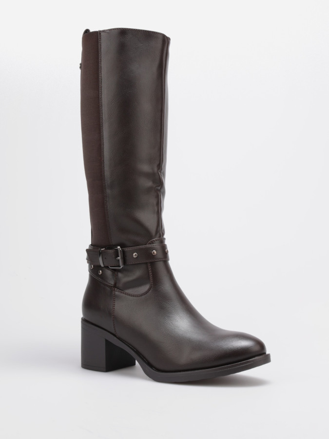 Bottes bi-matières marron à boucle décorative