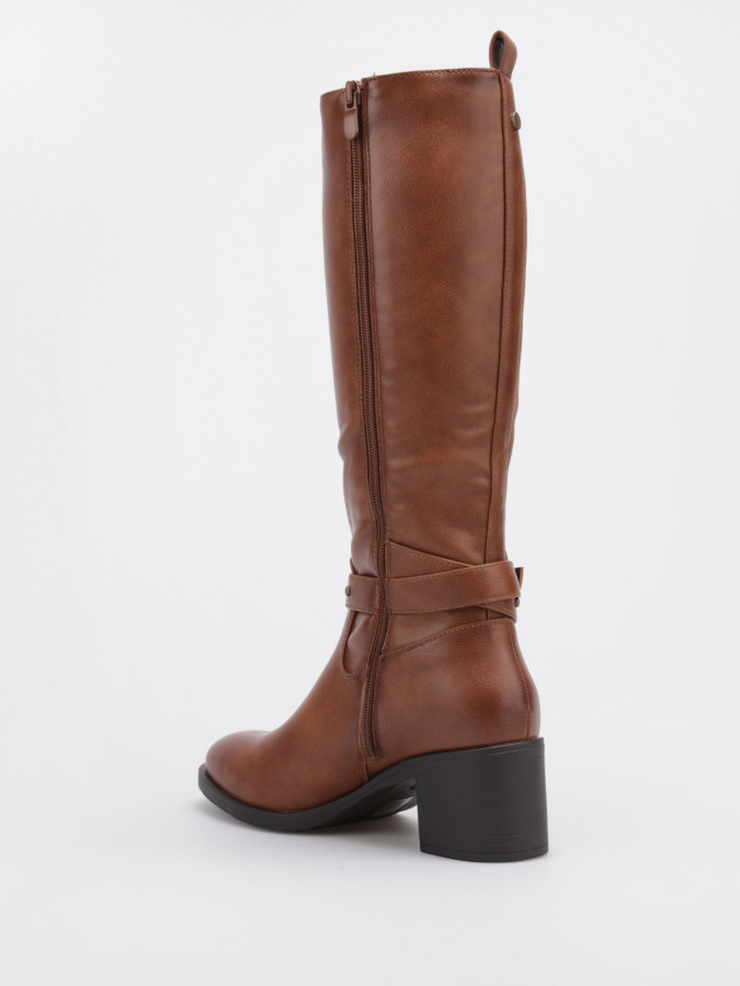 Bottes bi-matières camel à boucle décorative