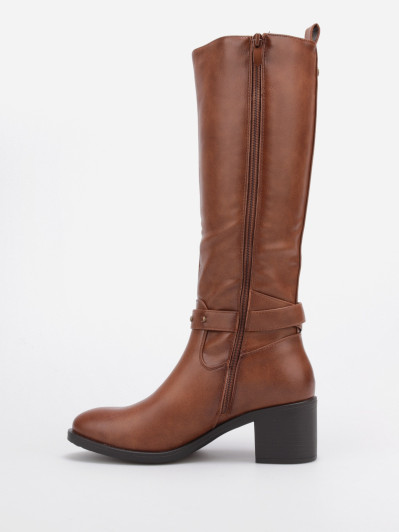 Bottes bi-matières camel à boucle décorative