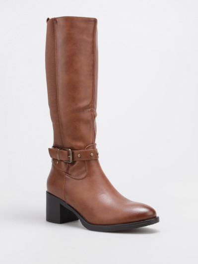 Bottes bi-matières camel à boucle décorative