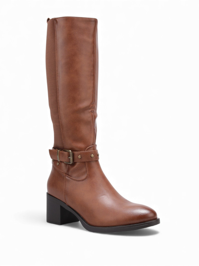 Bottes bi-matières camel à boucle décorative