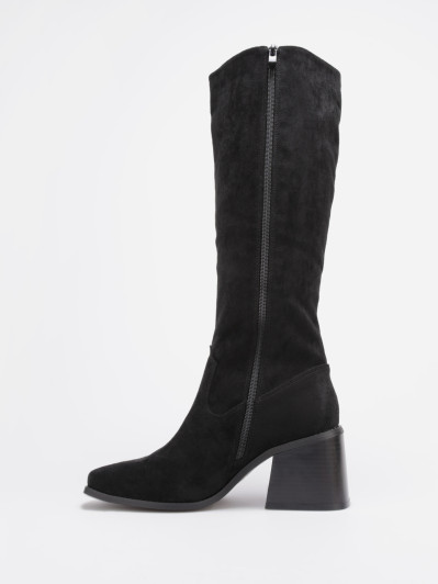 Bottes en suédine noires à talon bloc