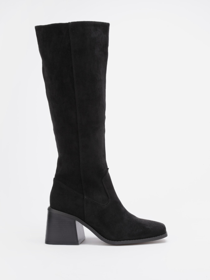 Bottes en suédine noires à talon bloc